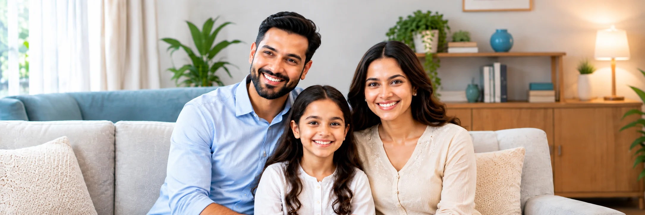 A happy family enjoying good health at home