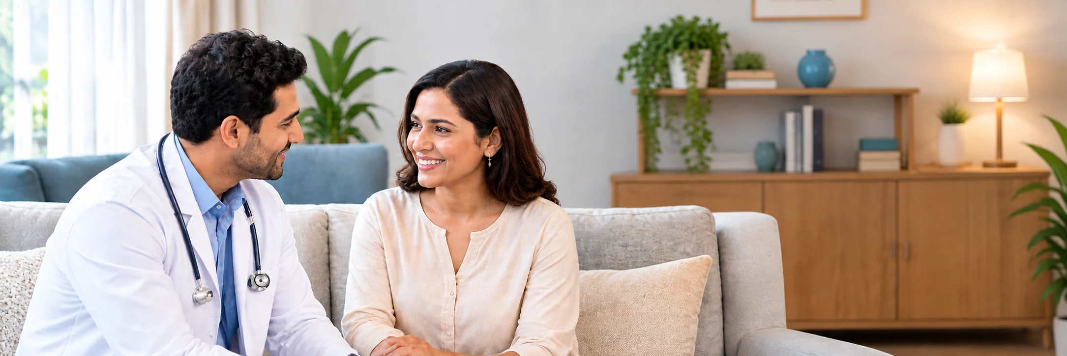 ESH800 doctor talking with a patient at home