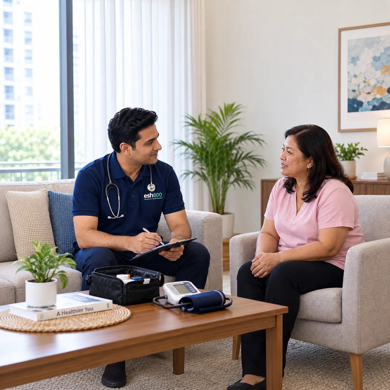 ESH800 doctor and nurse providing home healthcare in Dubai
