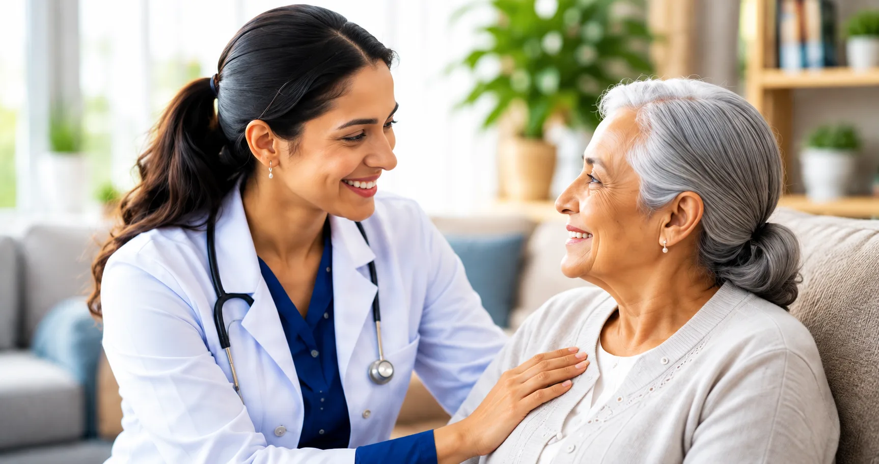 Nurse assessing an elderly patient at home