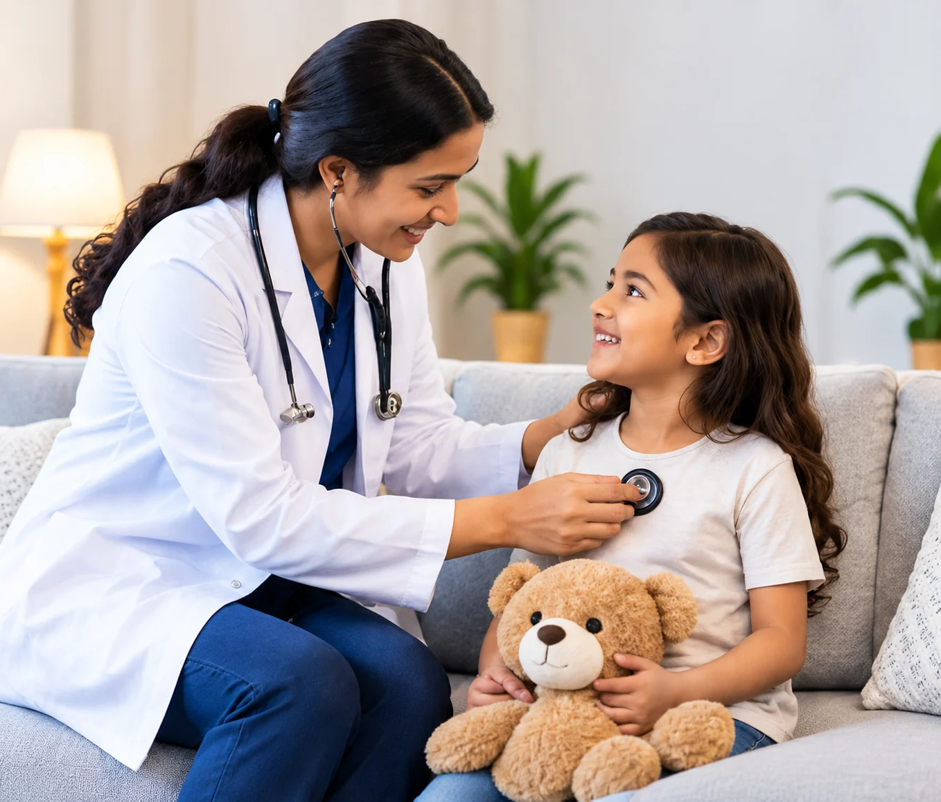 ESH800 doctor examining a young girl at home