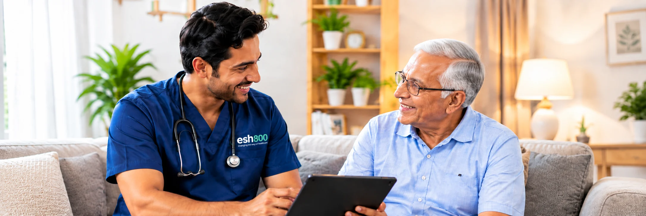 ESH800 doctor caring for an elderly patient at home
