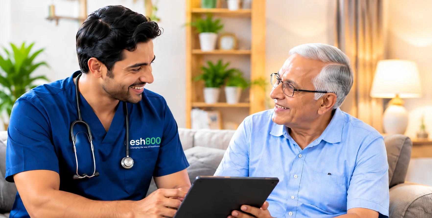 Doctor consulting a patient at home in Dubai