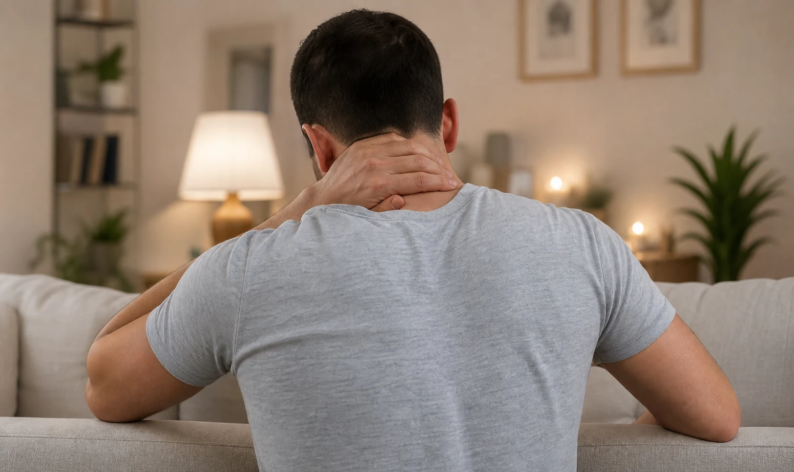 Patient with neck and back pain at home