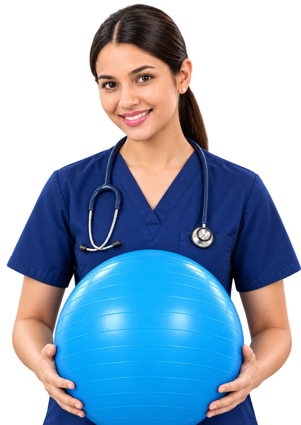Smiling ESH800 physiotherapist with a therapy ball