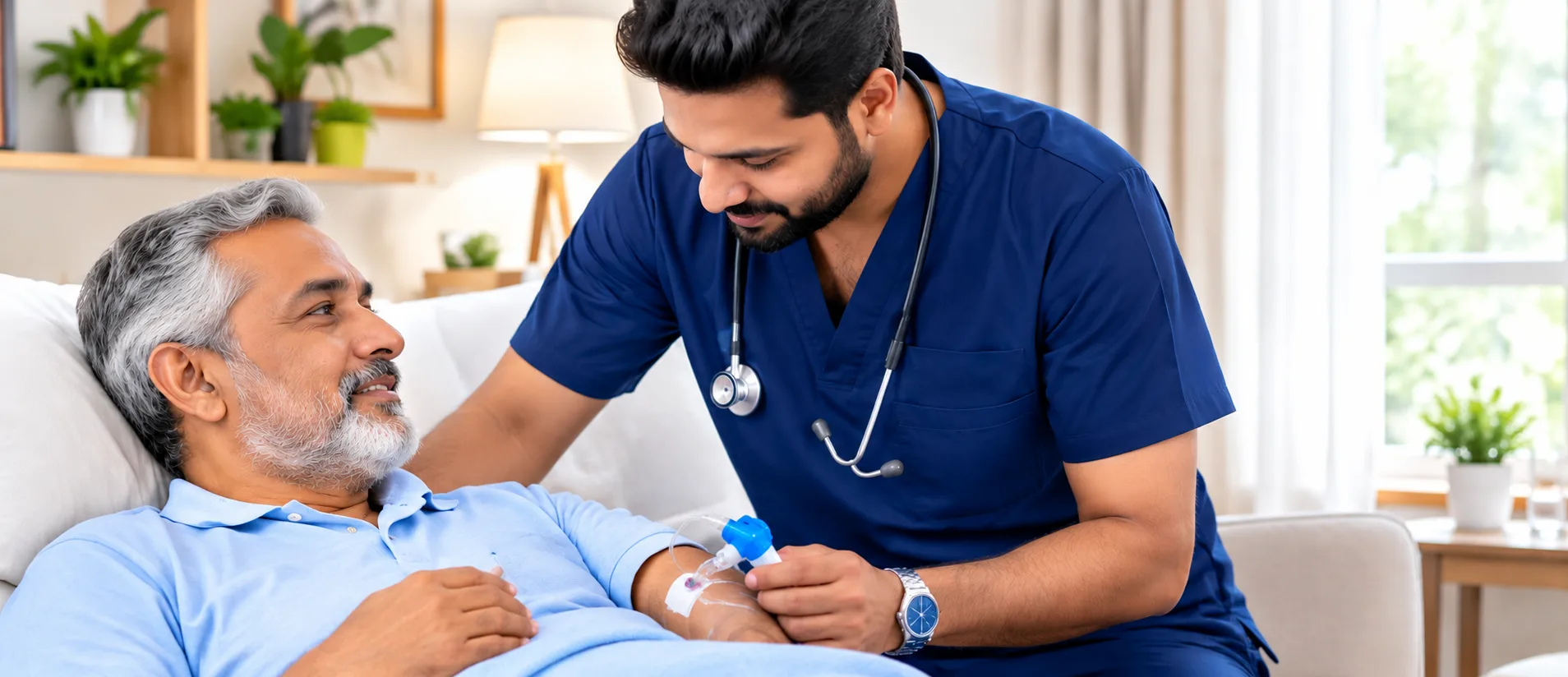 Nurse attending to a post-operative wound at home