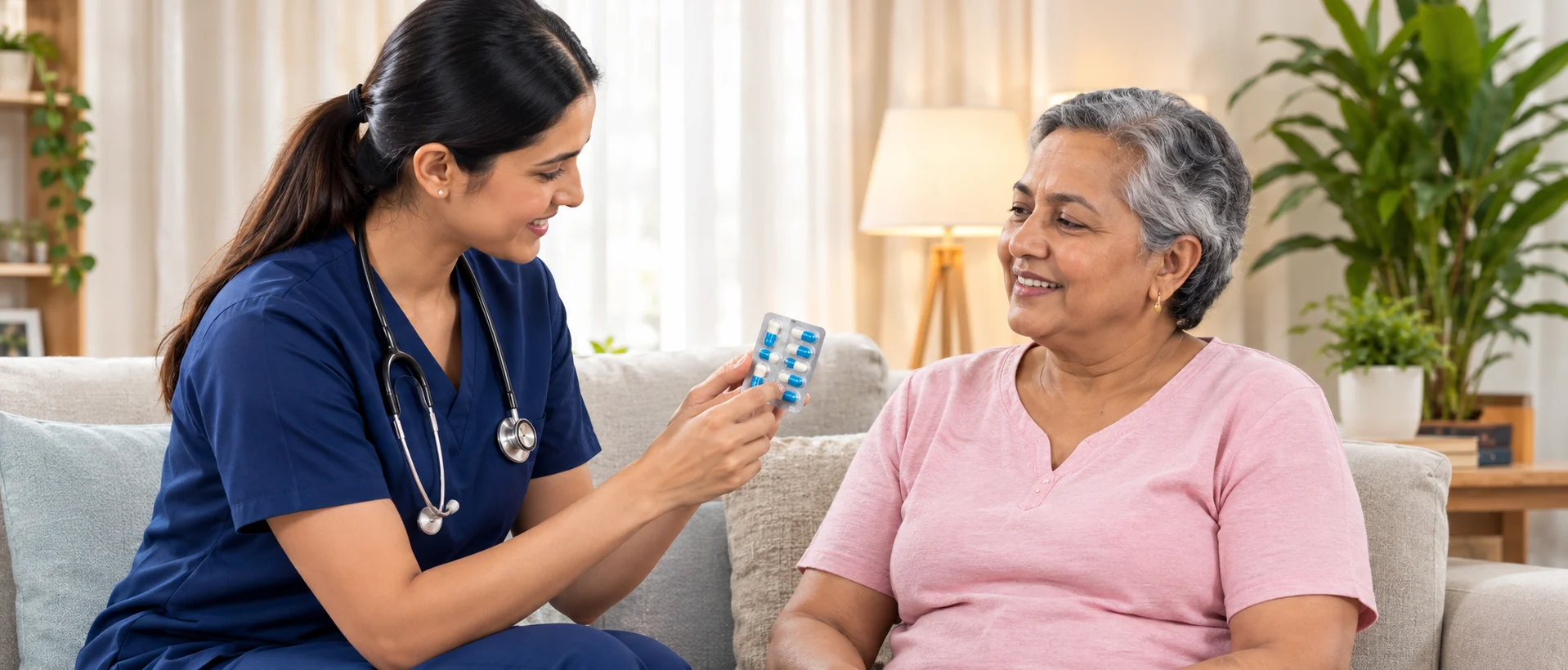 Nurse helping a patient with medication