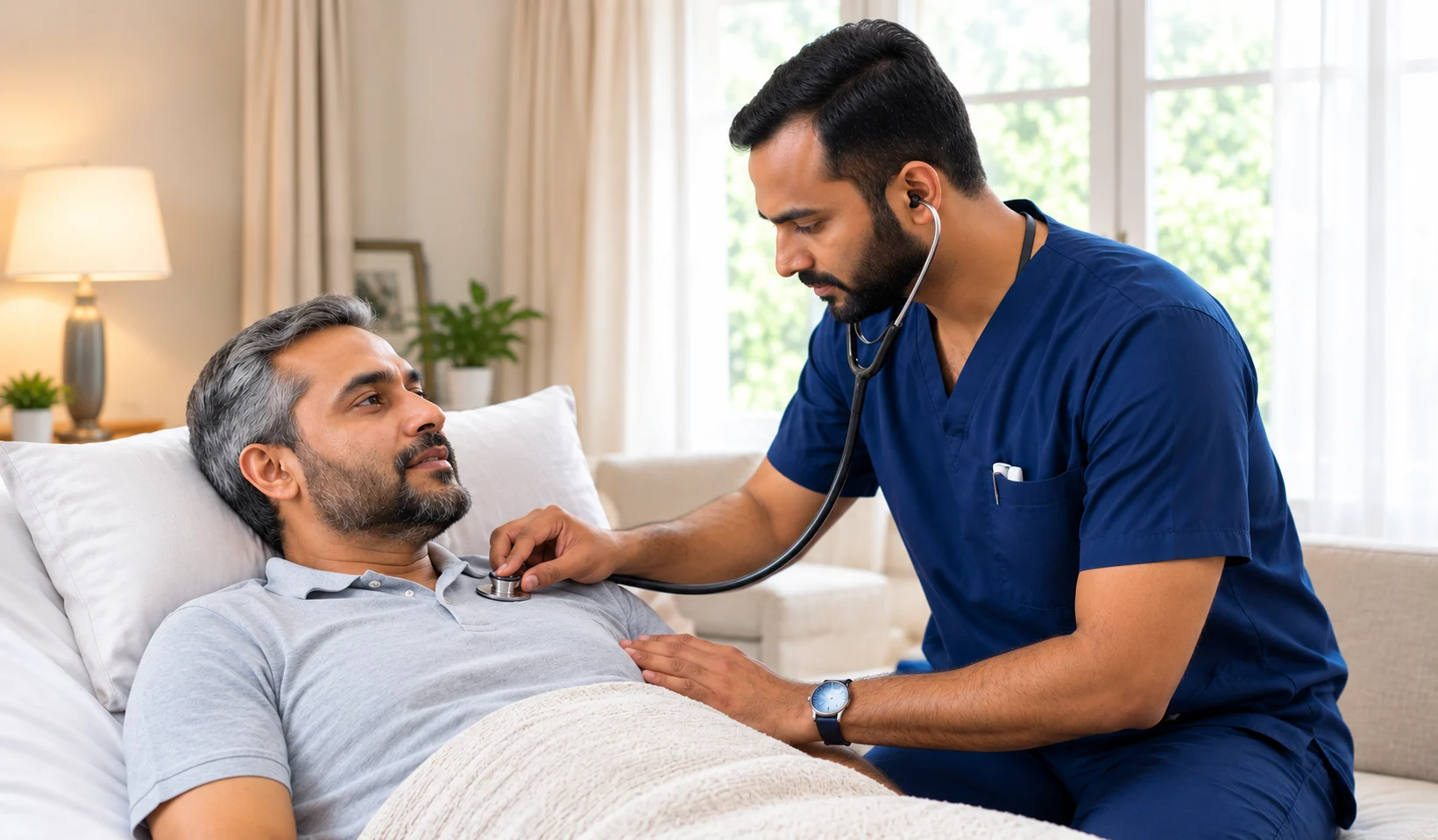 Nurse monitoring a patient on the first days after surgery at home