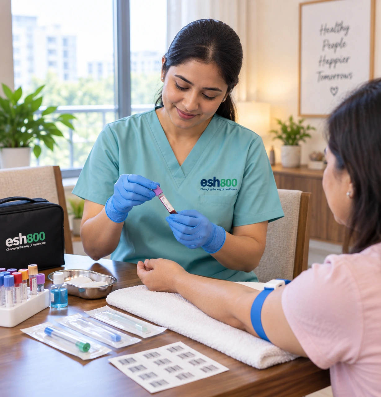 Home healthcare professional caring for a patient